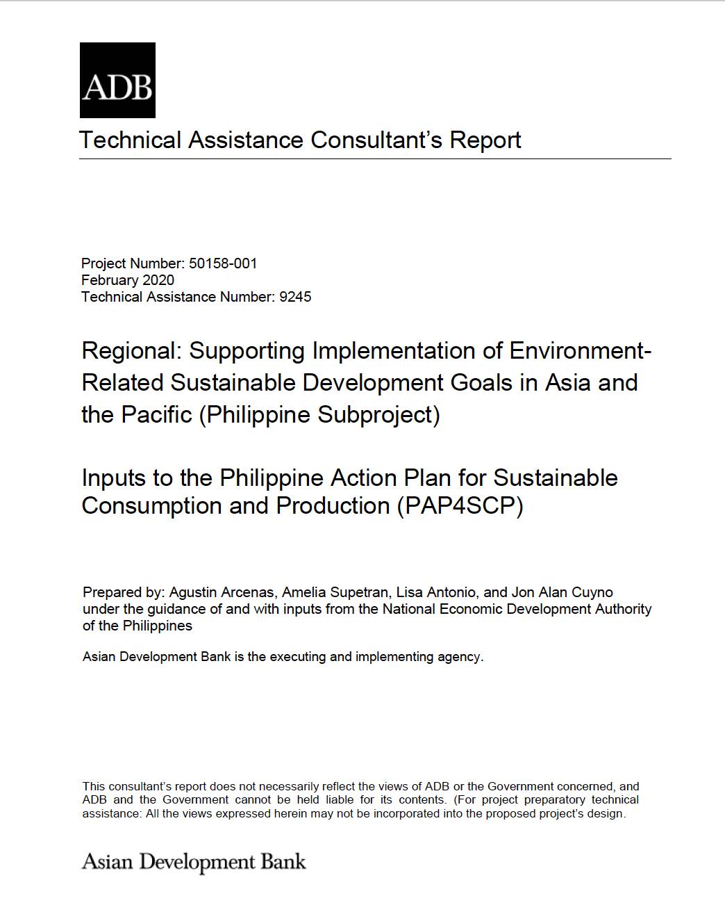 Inputs to the Philippine Action Plan for Sustainable Consumption and Production (PAP4SCP)