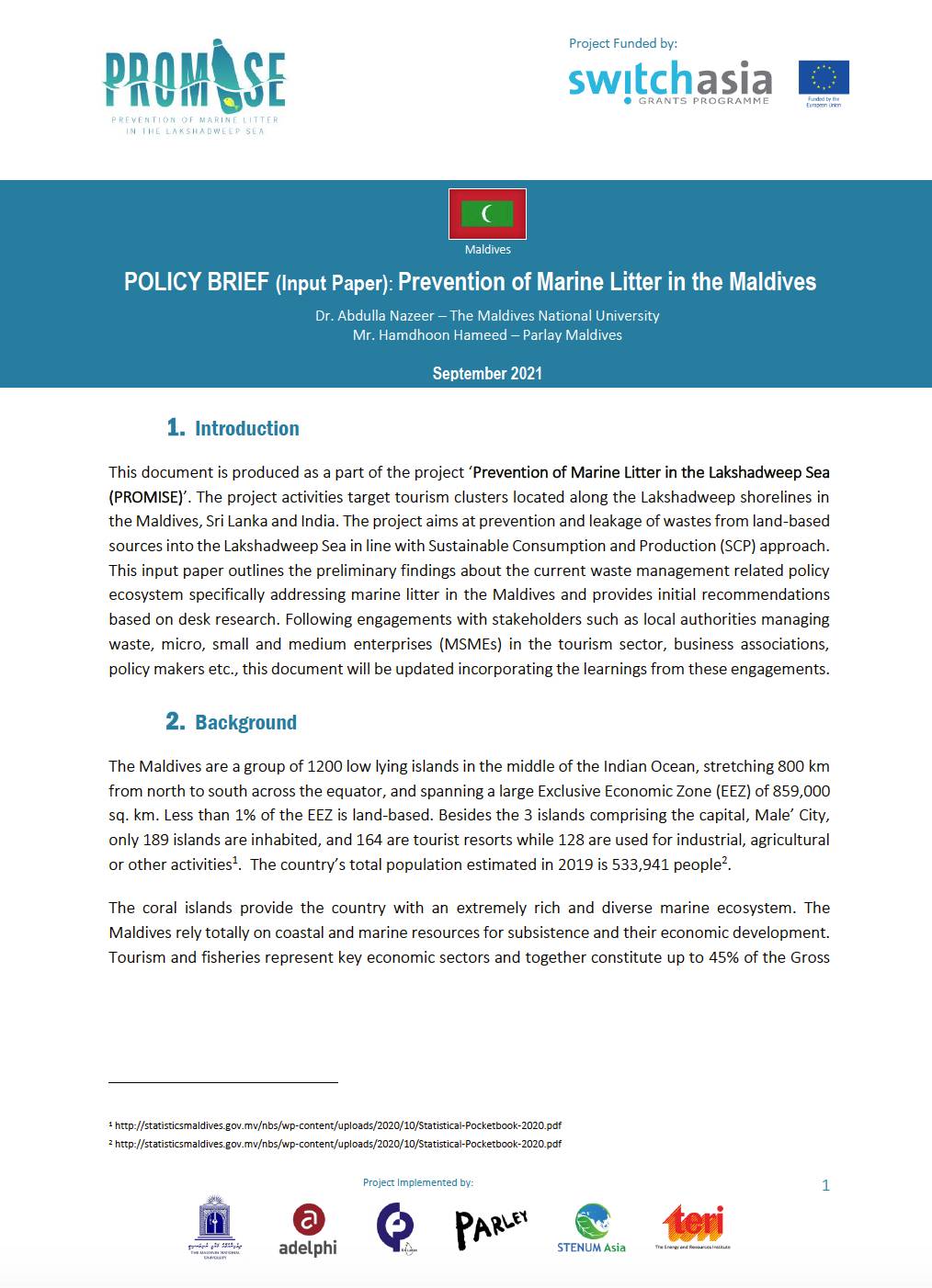 POLICY BRIEF: Prevention of Marine Litter in the Maldives