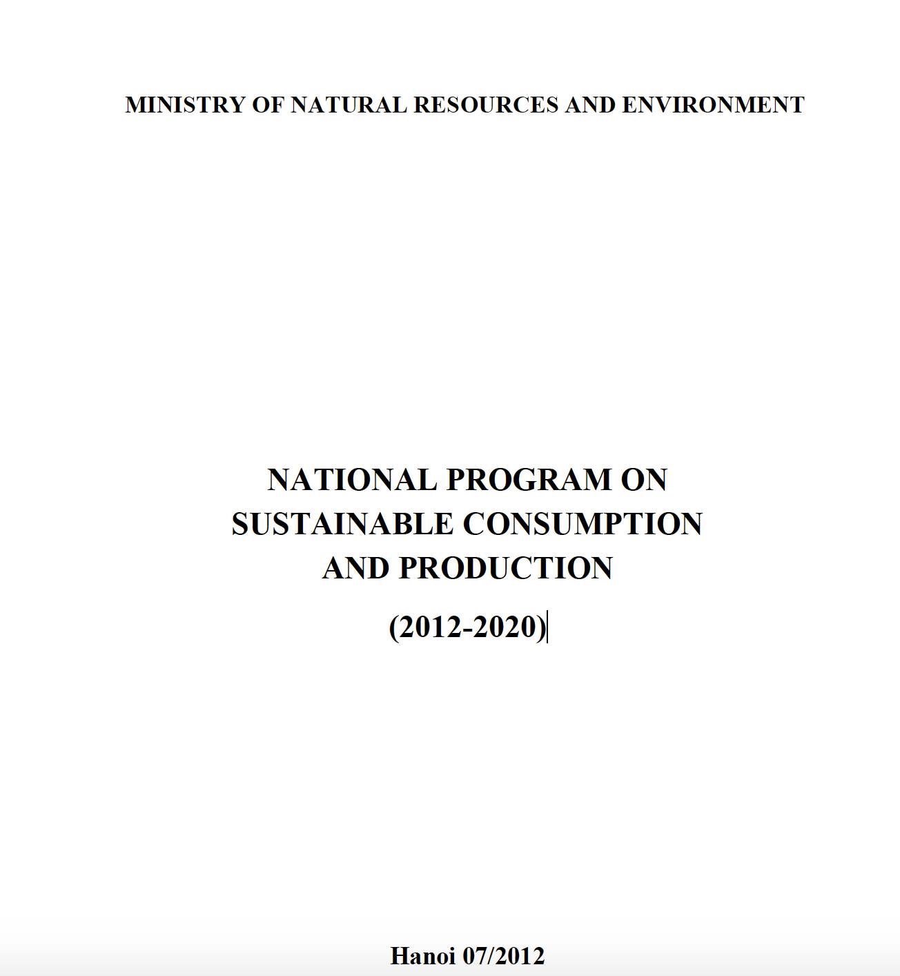 Vietnam National Program on Sustainable Consumption and Production (2012-2020)