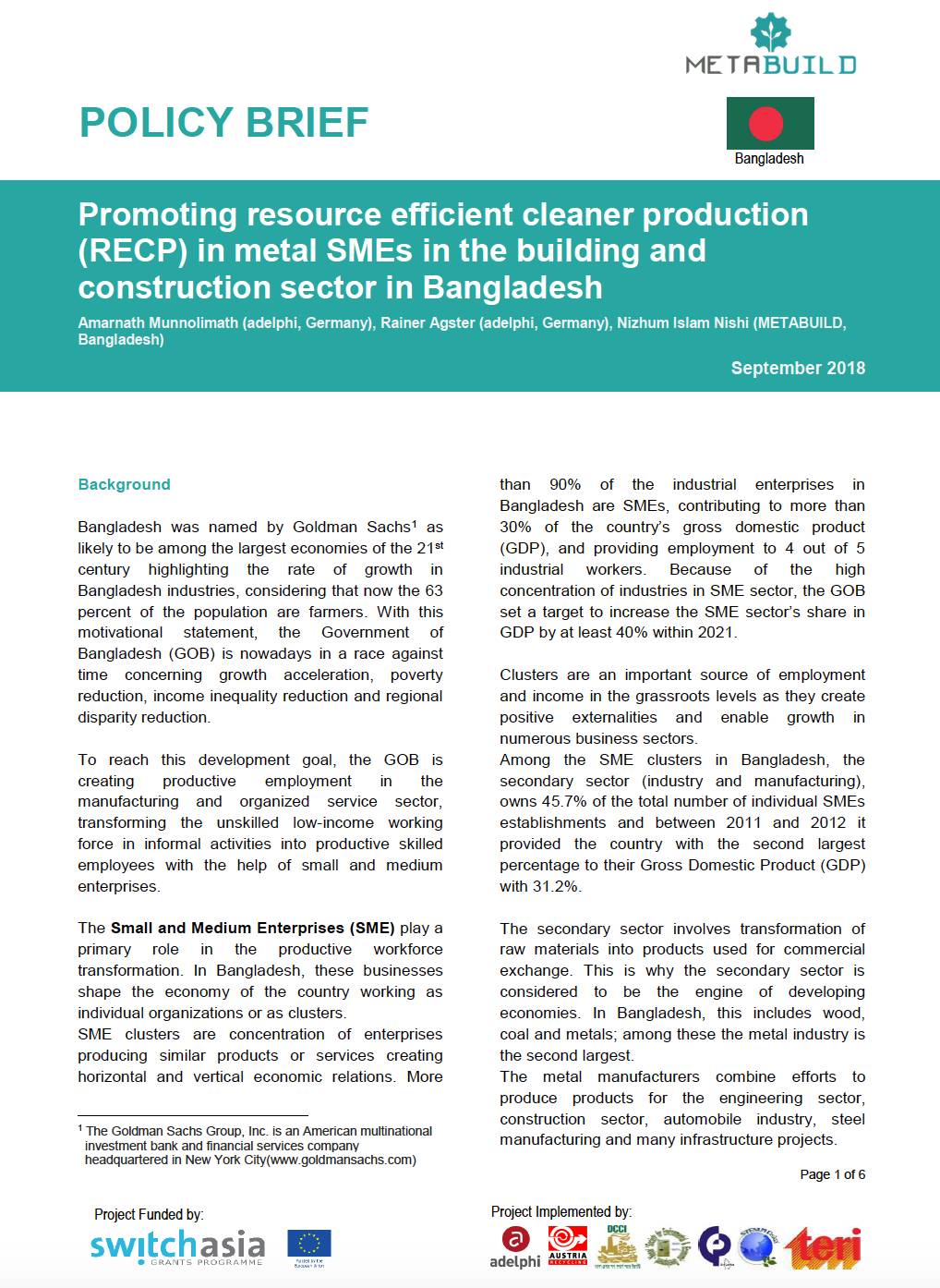 Policy Brief: Promoting resource efficient cleaner production (RECP) in metal SMEs in the building a...