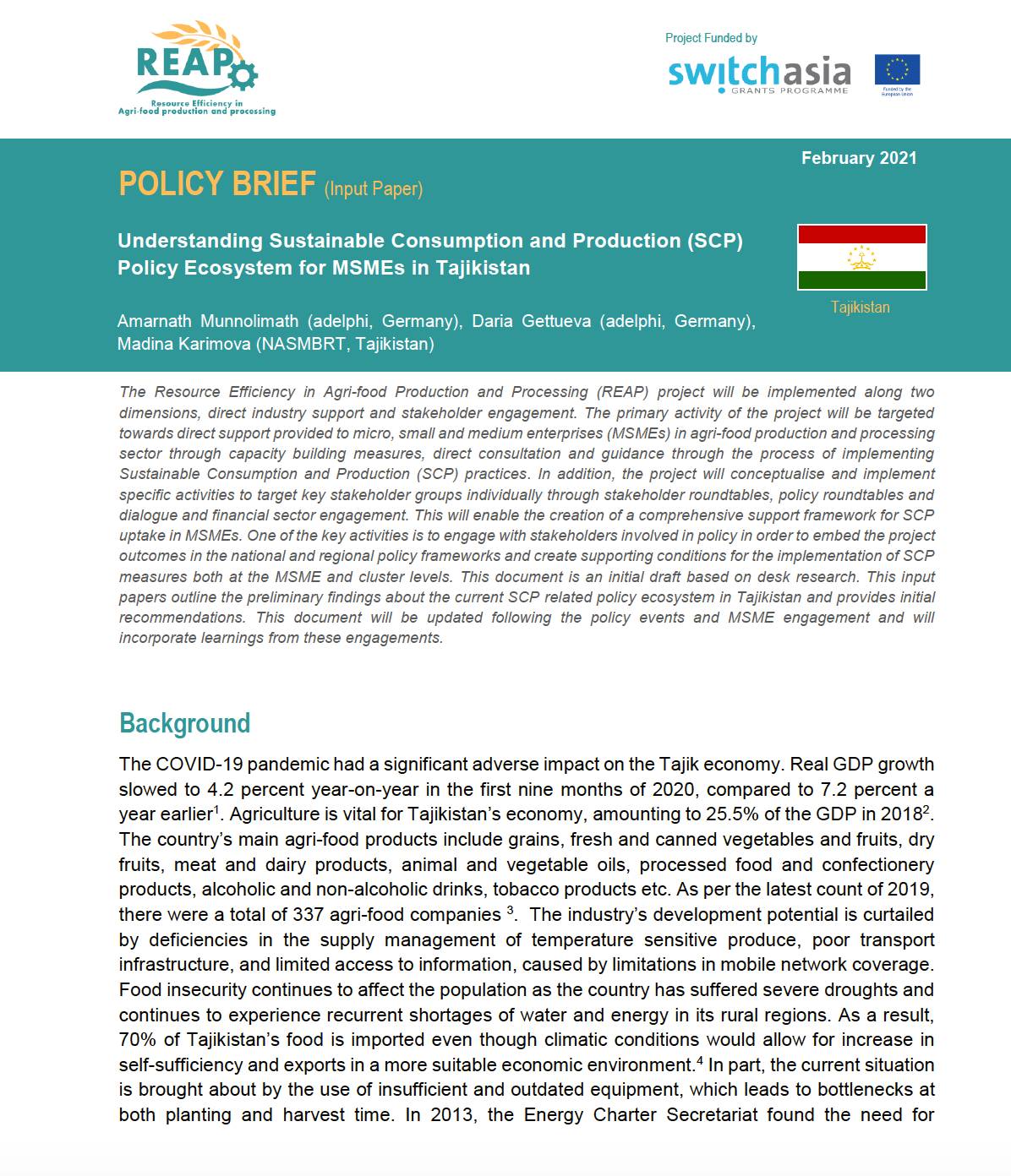 Policy Brief: Understanding SCP Policy Ecosystem for MSMEs in Tajikistan