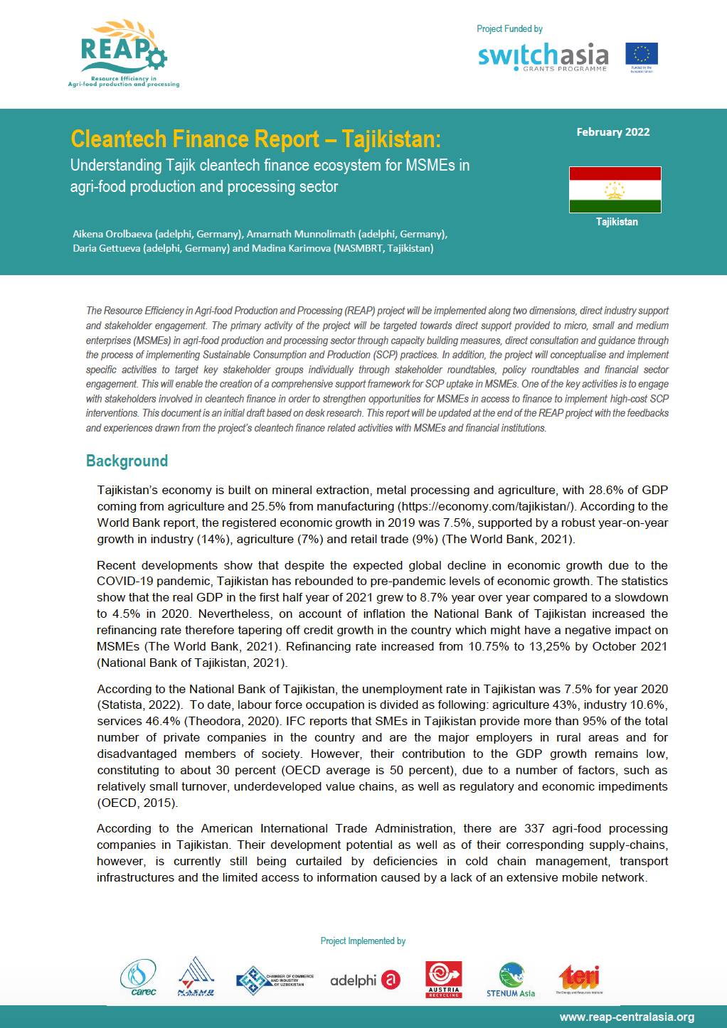 Cleantech Finance Report – Tajikistan