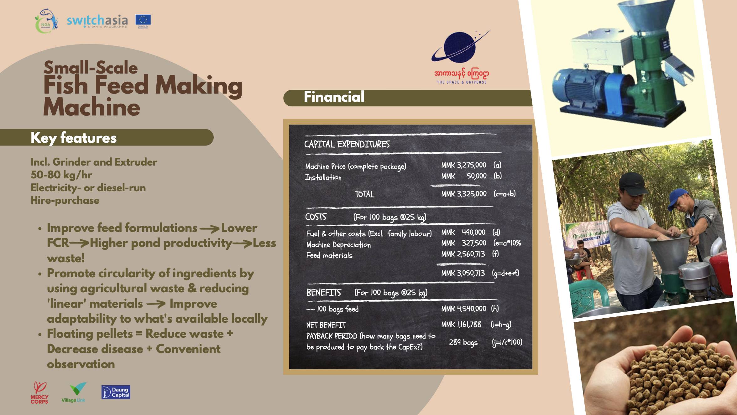 Home-Made Fish Feed Making Machine & Solar Pumps Infosheet (English)